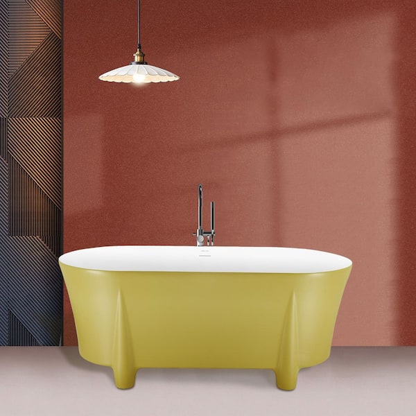UPIKER 59 in. Acrylic Double-Slipper Freestanding Flatbottom Soaking Non-Whirlpool Bathtub in Gold