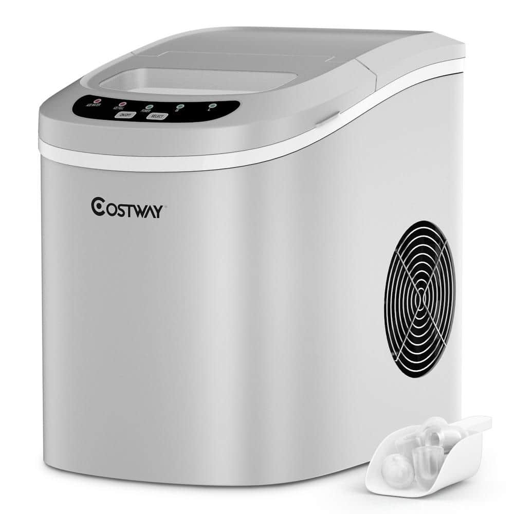 Costway 14 in. 26 lbs. Portable Compact Electric Ice Maker Machine Mini Cub in Sliver EP22769SL