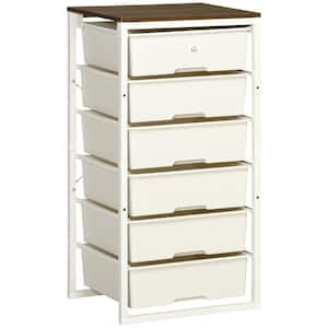 6-Drawer White, Chest of Drawers Walnut Dresser with Steel Frame (32.25 in. H x 16.25 in. W. x 13 in. D)