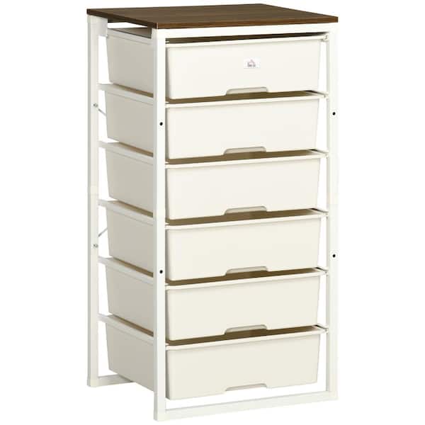 HOMCOM 6-Drawer White, Chest of Drawers Walnut Dresser with Steel Frame (32.25 in. H x 16.25 in. W. x 13 in. D)