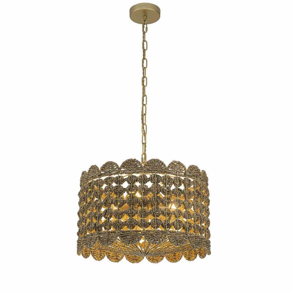 Riva 18 in. 4-Light Brown Natural Coastal Boho Scalloped Pendant Light for Dining Room with Seagrass Shade price history on PriceWatchPro