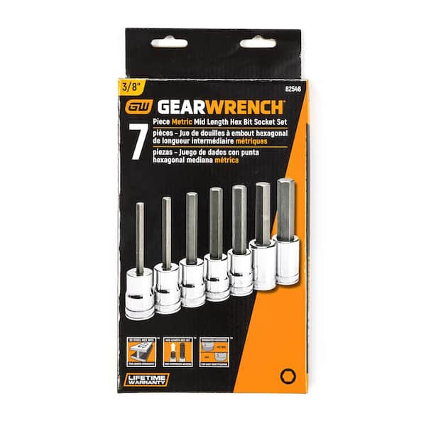 GEARWRENCH 3/8 in. Drive Metric Mid Length Hex Bit Socket Set (7 