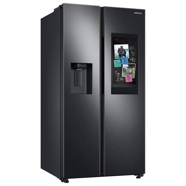 Samsung 36 In 26 7 Cu Ft Smart Side By Side Refrigerator With Family Hub In Black Stainless Steel Standard Depth Rs27t5561sg The Home Depot