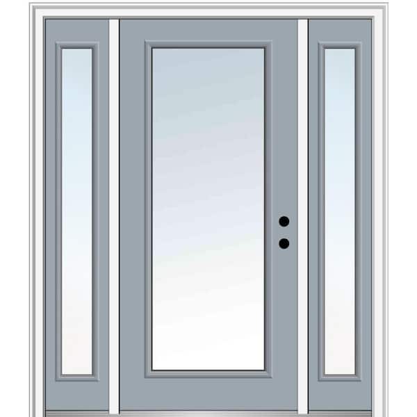 68.5 in. x 81.75 in. Classic Left-Hand Inswing Full Lite Clear Painted Fiberglass Smooth Prehung Front Door w/ Sidelites