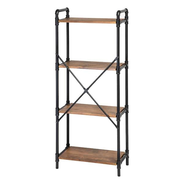 Honey-Can-Do 4-Shelf Steel and MDF Rolling Storage Bookshelf, Black/Rustic  Brown, Holds up to 50 lb per Shelf