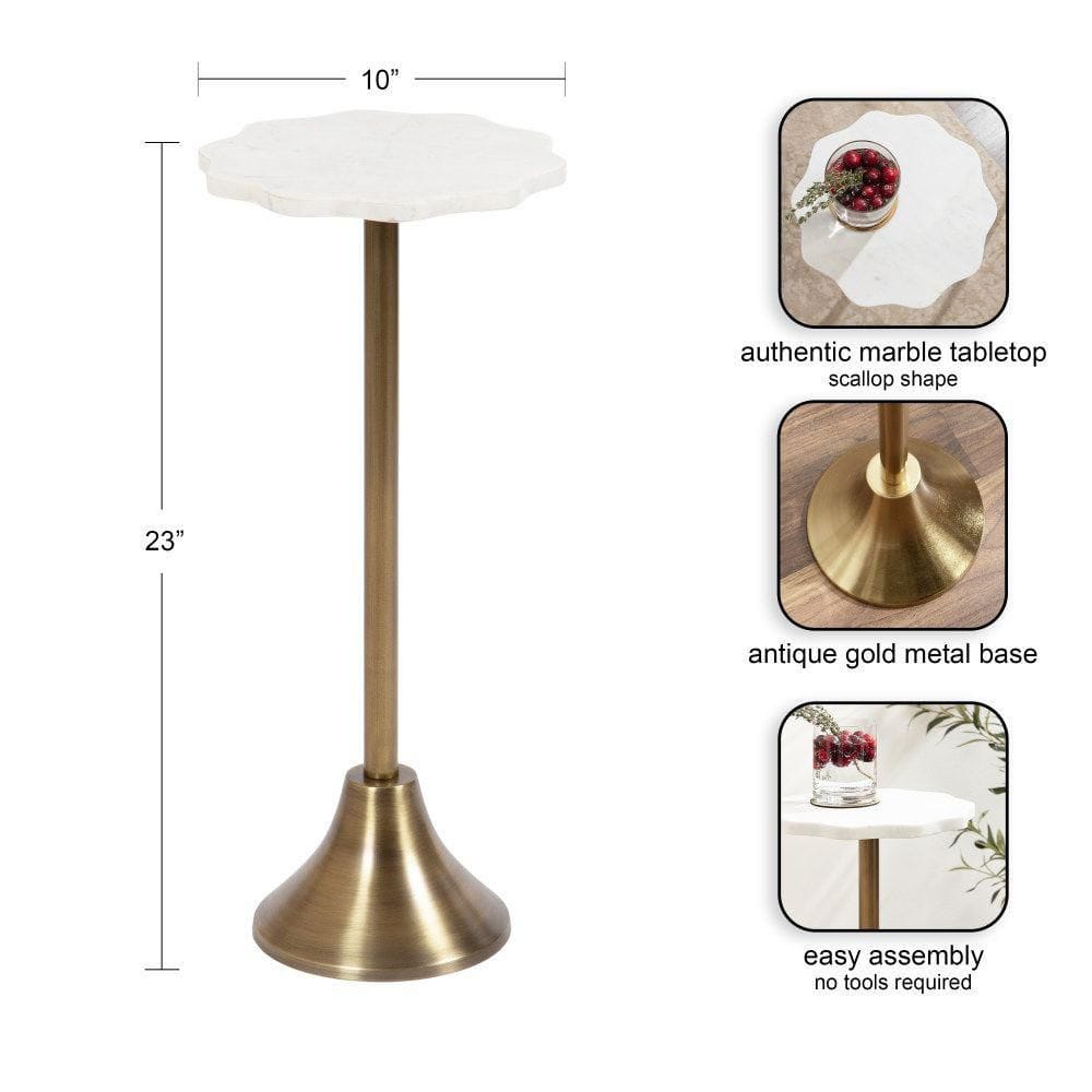 Sanzo 10 in. Gold Scalloped Marble End Table - thumbnail 4