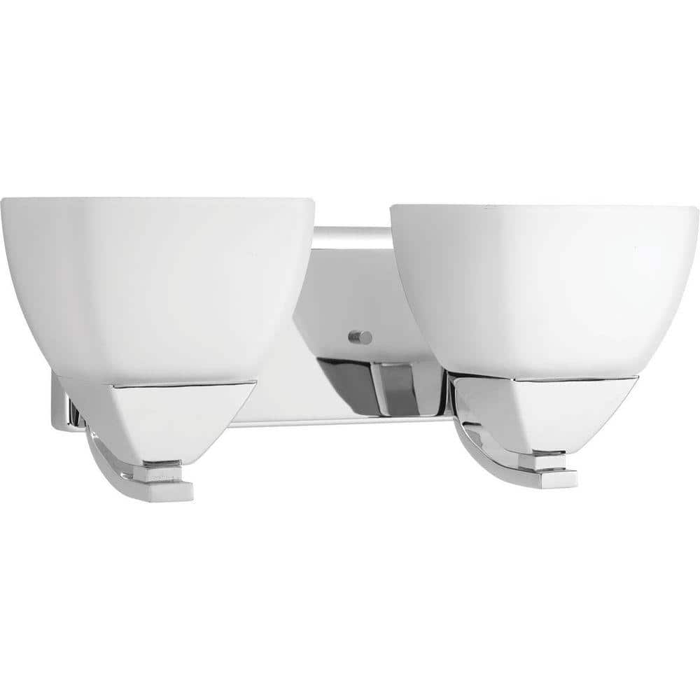 Polished Chrome 2-Light Bath Vanity with Etched White Glass Shades