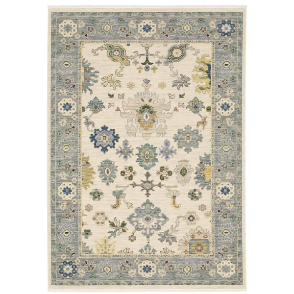 Lavista Ivory/Multi-Colored Doormat 3 ft. x 5 ft. Classic Persian Oriental Wool/Nylon Blend Indoor Area Rug
