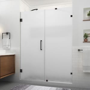 Nautis XL 59.25 - 60.25 in. W x 80 in. H Hinged Frameless Shower Door in Oil Rubbed Bronze w/UltraBright Frosted Glass