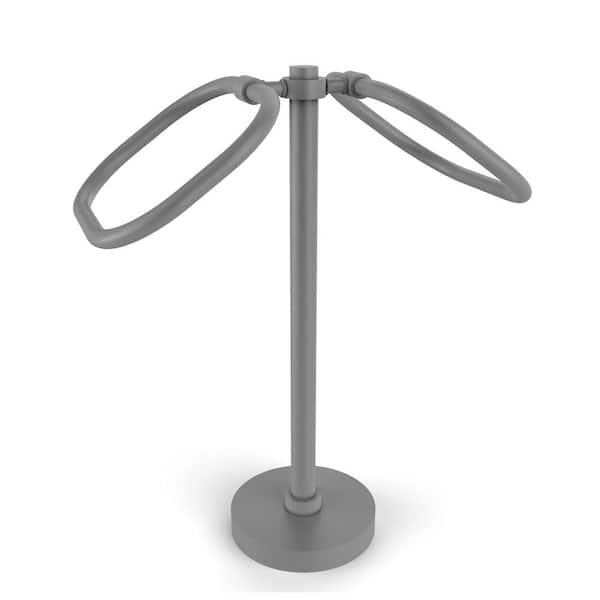 Allied Brass Freestanding 2-Ring Oval Towel Ring in Matte Gray