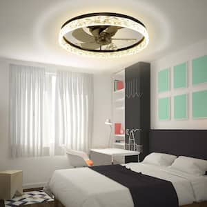20 in. Indoor Modern Black Crystal Flush Mount Ceiling Fan with Light, Dimmable Small LED Ceiling Fan