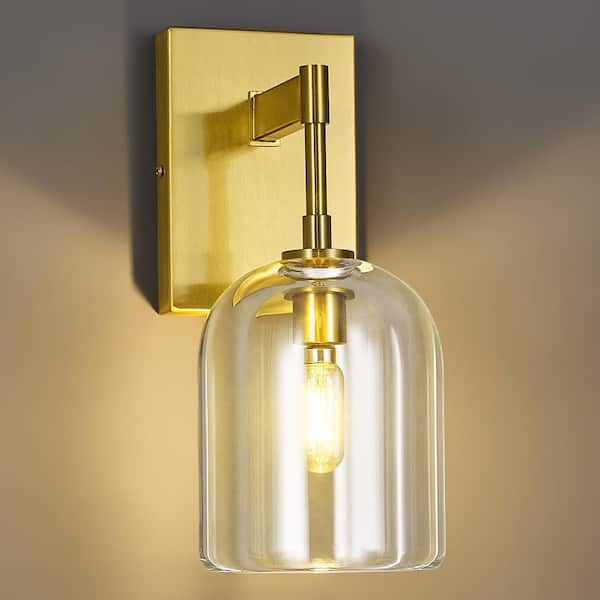 Home Light 6-Watt 1 Light Gold Modern Wall Lamp With Crystal Wall Sconces Shade, No Bulbs Included, 1-Pack