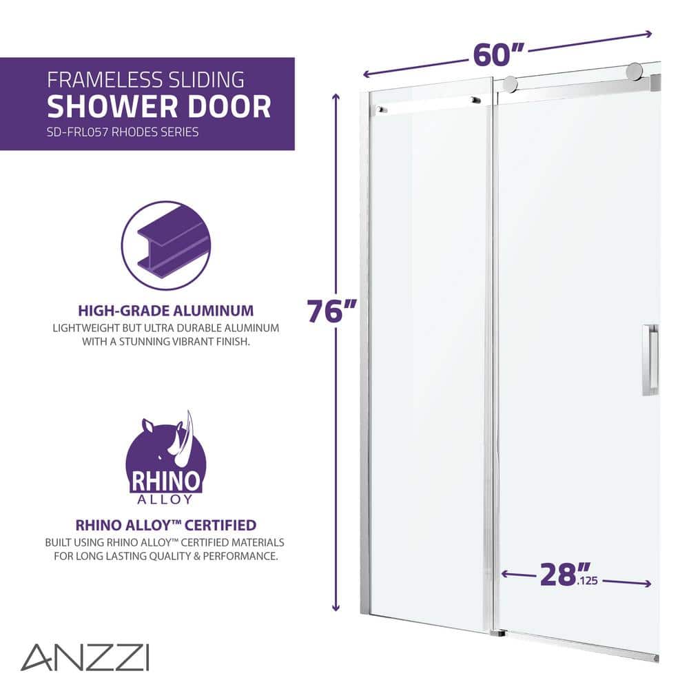 Rhodes 60" x 76" Frameless Chrome Sliding Shower Door