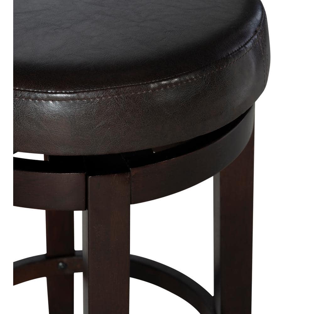 Elegant Maya 24" Brown Swivel Backless Wooden Counter Stool