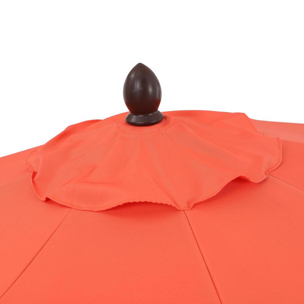 Coral Red 9 ft. Scalloped Fringe Patio Umbrella with Auto-Tilt