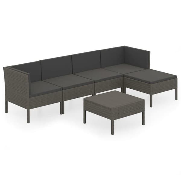 Cisvio Metal Frame 6-Piece Patio Lounge Set with Gray Cushions Poly Rattan Gray Suitable for Garden, Backyard, Balcony, Porch
