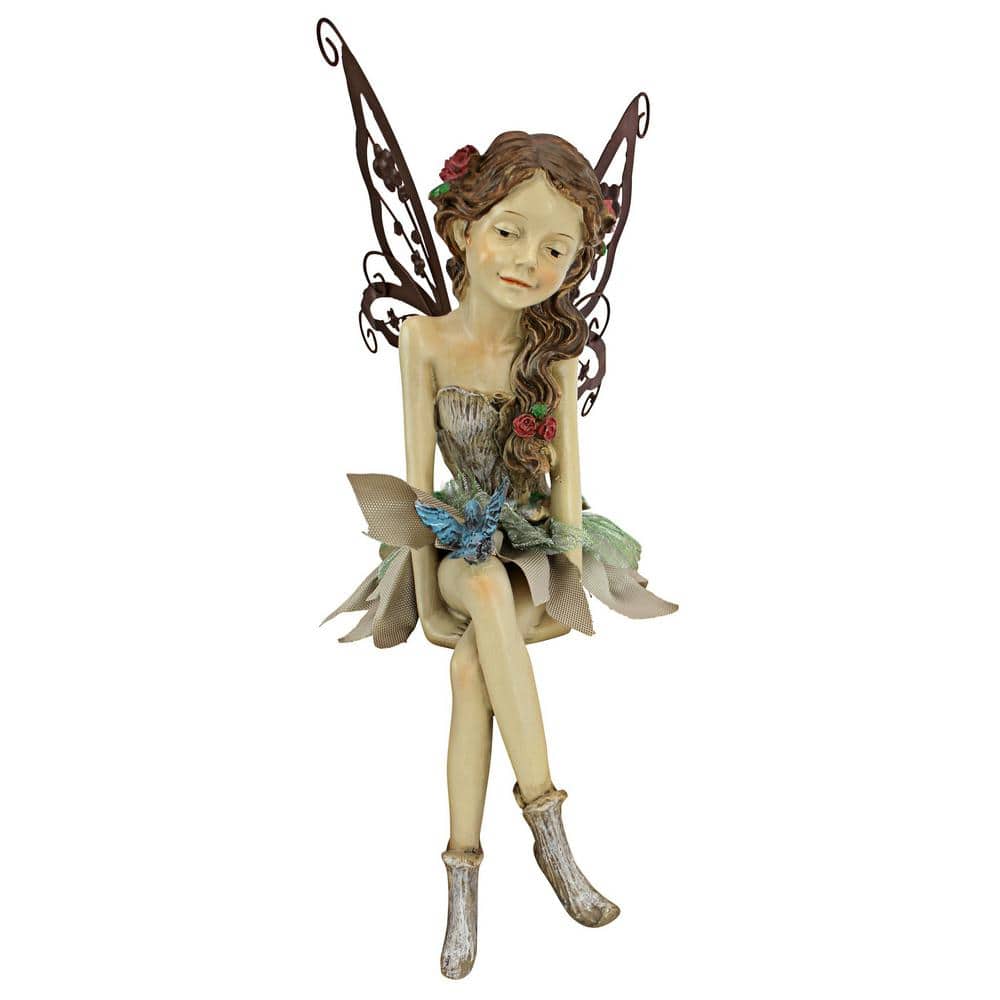 Fannie Sitting Fairy Statue with Metal Wings and Fabric Skirt