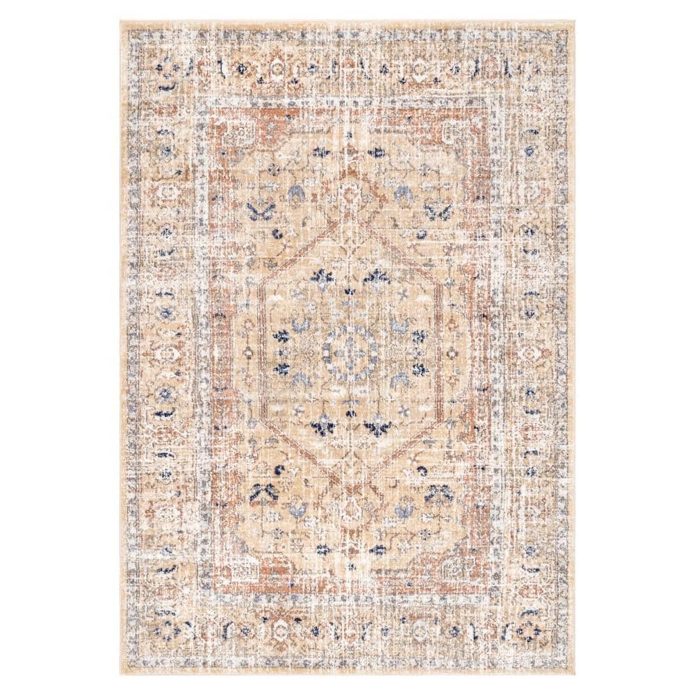 Gold and Beige Rectangular 4' x 6' Synthetic Area Rug