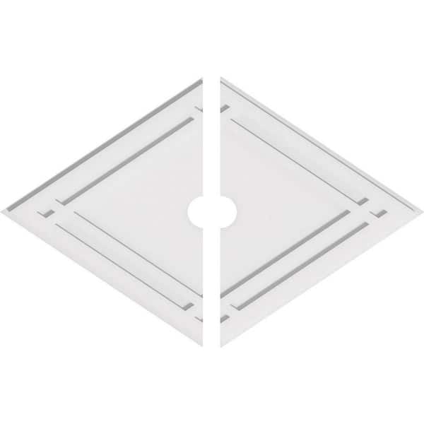 Ekena Millwork 38 in. W x 25-3/8 in. H x 3 in. ID x 1 in. P Diamond Architectural Grade PVC Contemporary Ceiling Medallion (2-Piece)