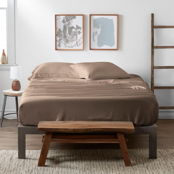 Becky Cameron 4-Piece Taupe Solid 300 Thread Count Twin Sheet Set