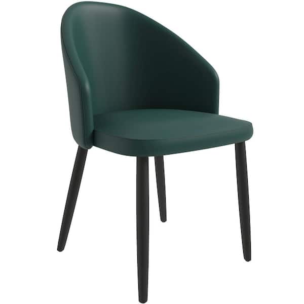 Leisuremod Paradiso Modern Dining Chairs PU Leather Seat Curved Back in Black Solid Wood Legs Contemporary Side Chairs in Green