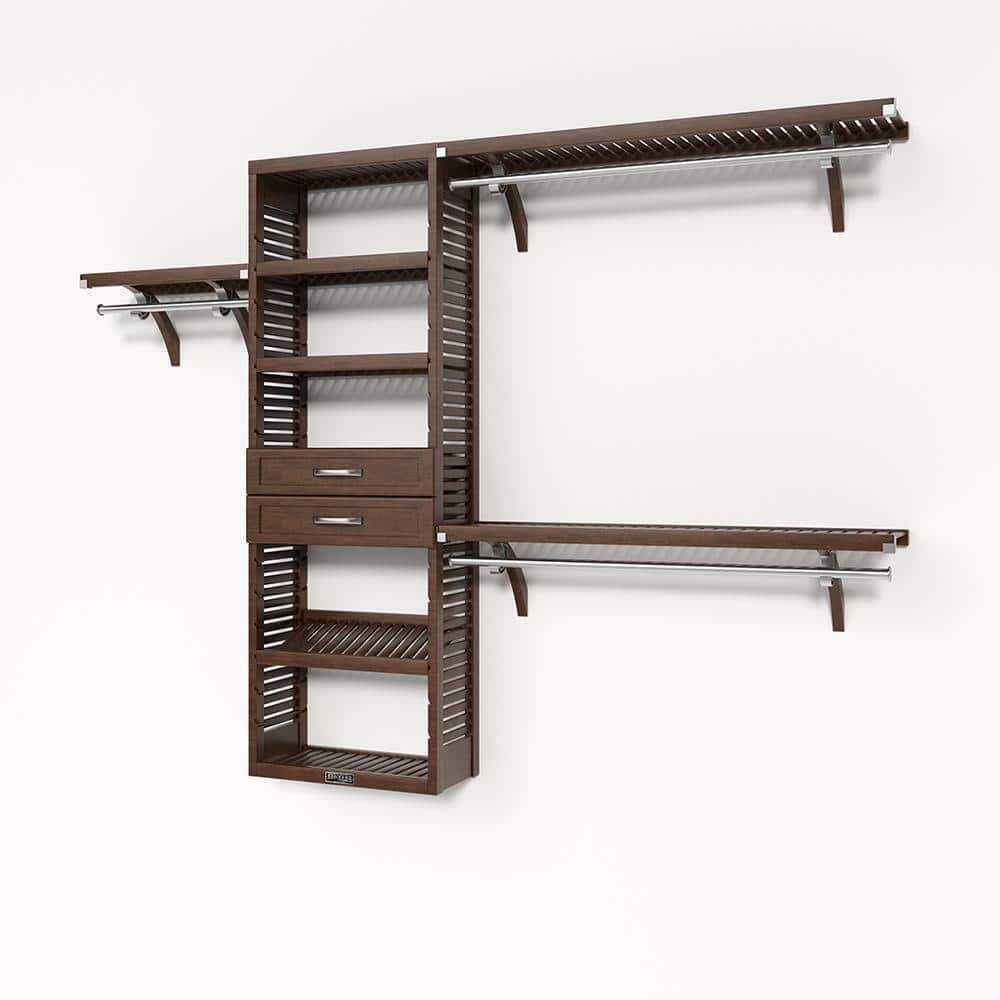 72 in. W - 120 in. W Chestnut Reach in with 2 Shaker Style Drawers 12 in. Shelf Wood Closet System price history on PriceWatchPro