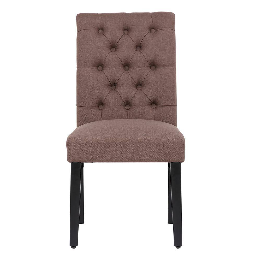 Westin Classic Button Tufted Linen Side Chair in Brown