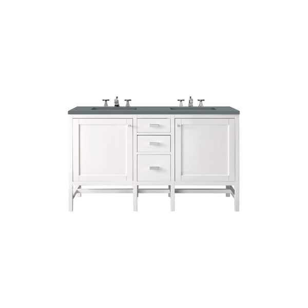 James Martin Vanities Addison 60 in. W x 23.5 in. D x 35.5 in. H Bathroom Vanity in Glossy White with Cala Blue Quartz Top