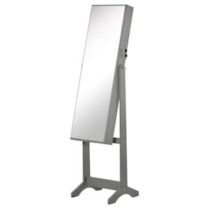 Grey Standing Jewelry Cabinet with Full-Length Mirror