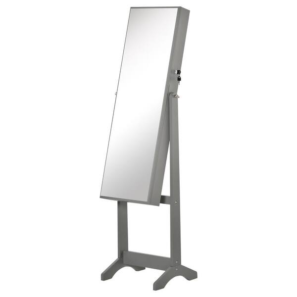 HOMCOM Grey Standing Jewelry Cabinet with Full-Length Mirror