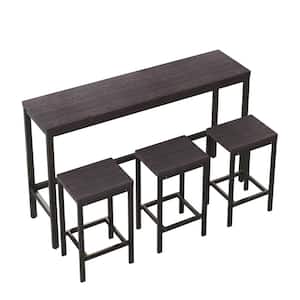 Dark Gray MDF Kitchen Dining Table with 3 Stools