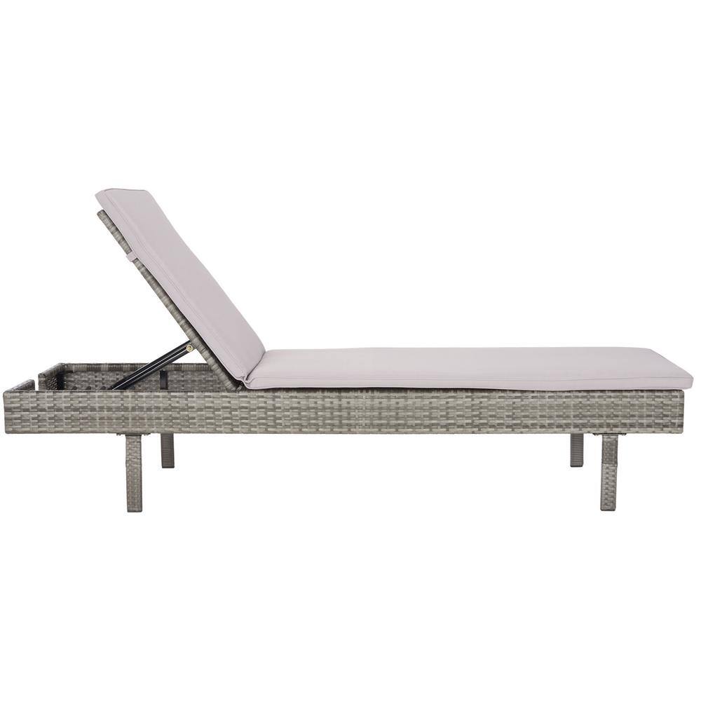 Cam Gray Wicker Outdoor Chaise Lounger with Cushions