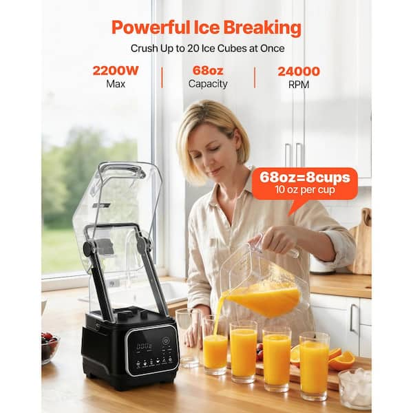 68 oz. Countertop Blender with Shield 2200W Kitchen Food Processor Self-Cleaning Adjustable Speed 6-Options Black