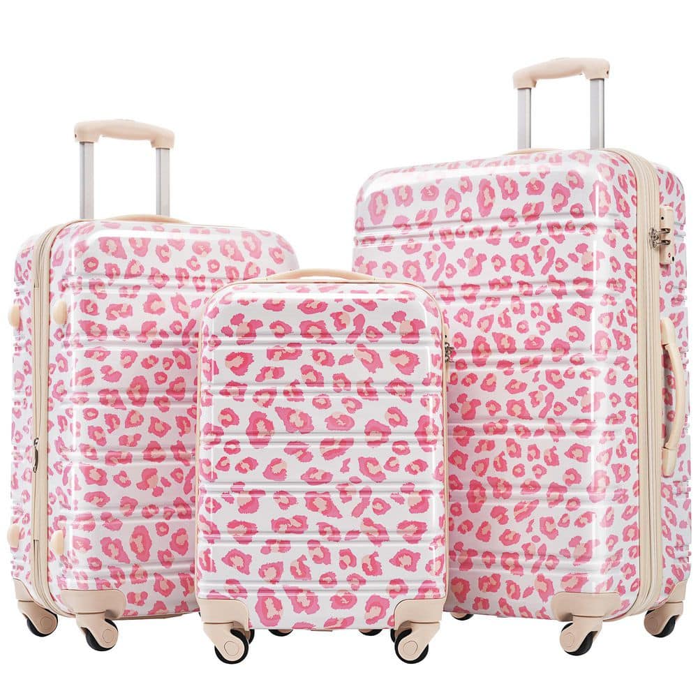 LIVACA 3-Piece Pink Leopard Polycarbonate Hardshell Spinner TSA
