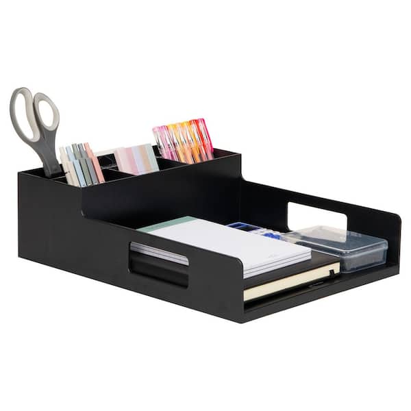 Black Utensil Napkin and Plate Holder Silverware Organizer Serving Tray Plastic 11.5 in. L x 14.75 in. W x 5.5 in. H