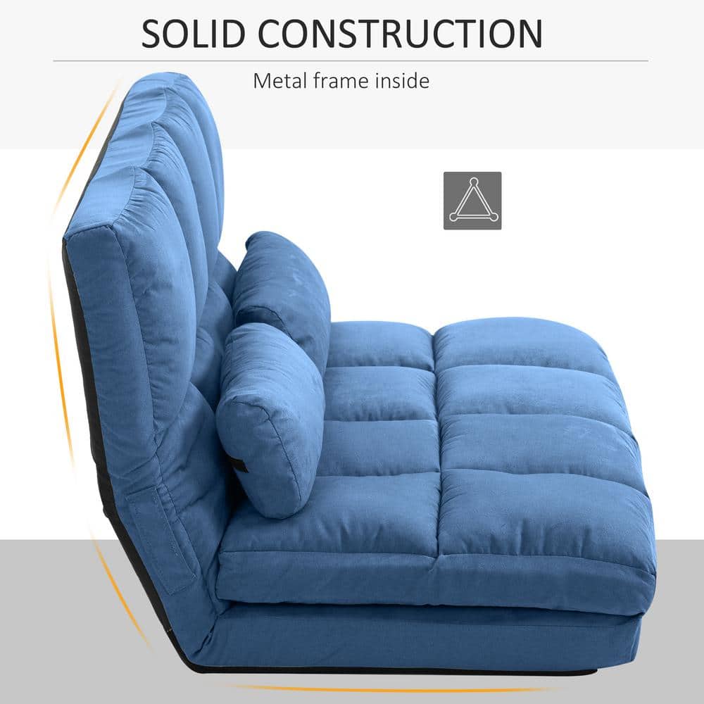 Blue Linen Armless Sleeper Sofa with Metal Frame