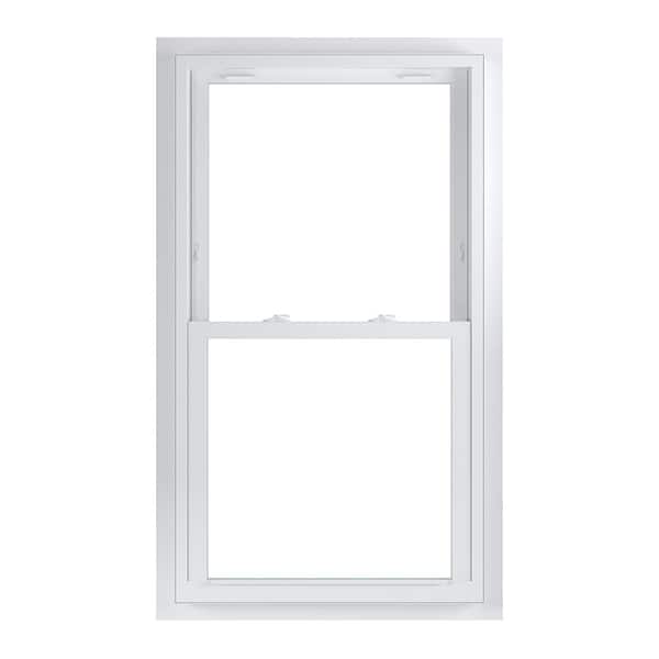 American Craftsman 29.75 in. x 52.75 in. 70 Series White Double Hung Low-E Argon Glass Vinyl Fin with J Window, Screen Incl