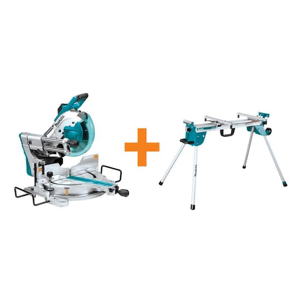 Makita 15 Amp 10 in. Dual Bevel Sliding Compound Miter Saw with Laser/Compact Folding Miter Saw Stand