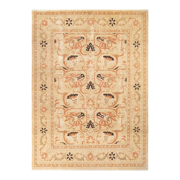 Mogul Yellow 10 ft. x 14 ft. Oriental Wool Indoor Area Rug