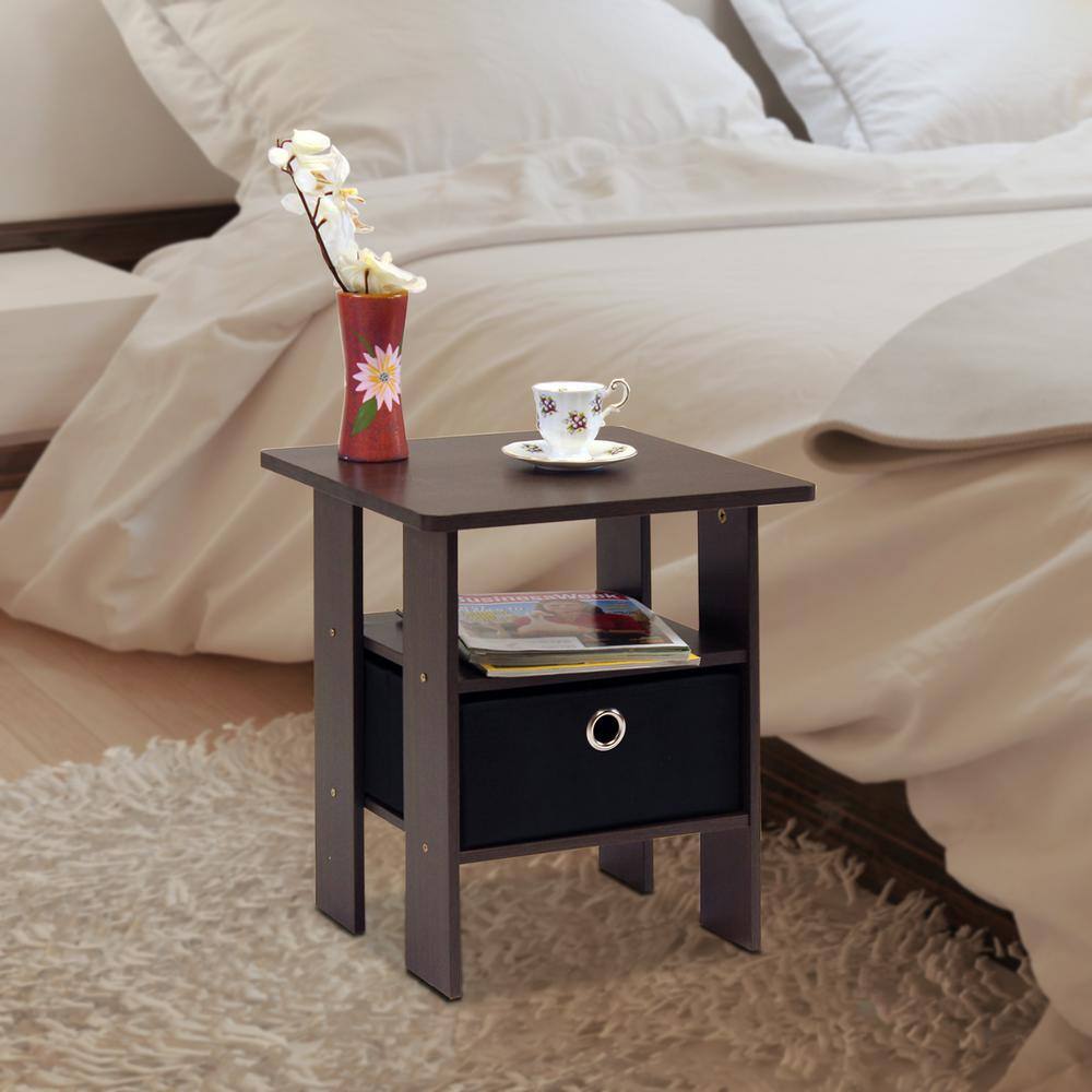 Square Wood End Table with Storage in Dark Brown