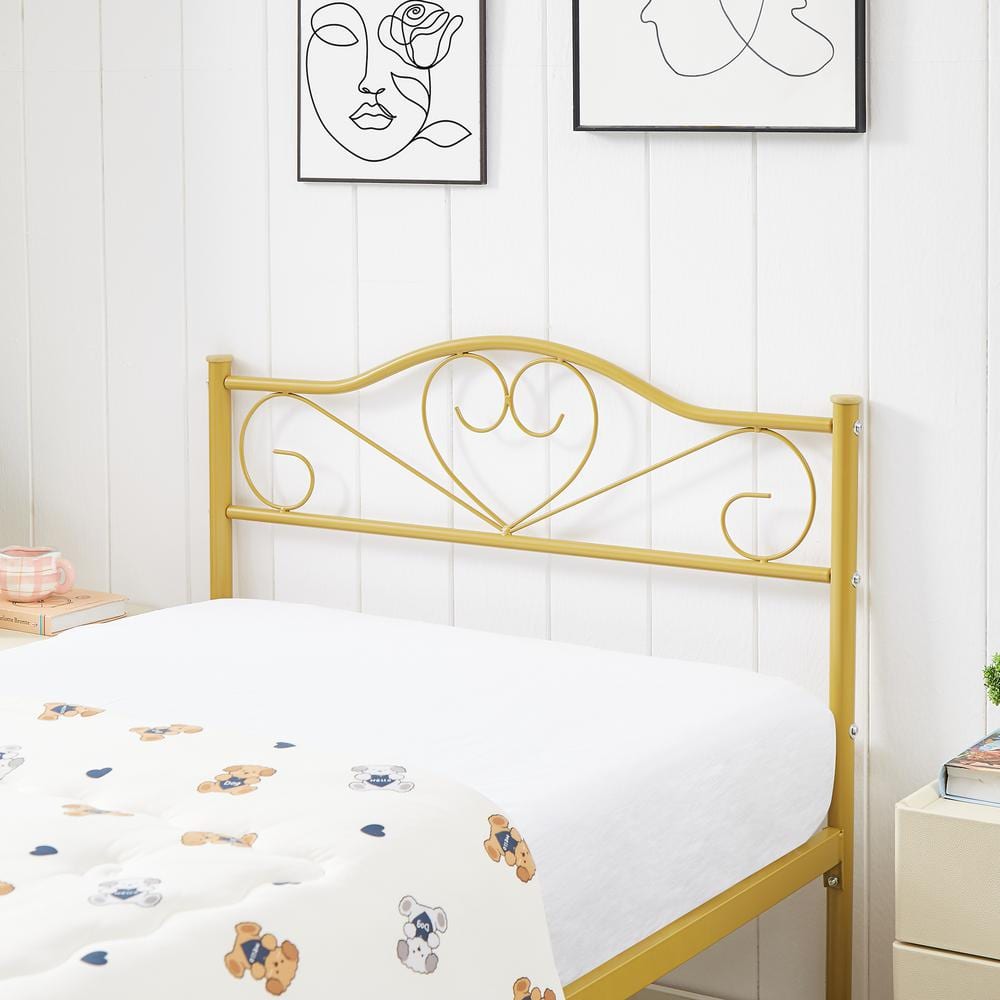 Twin Bed Frame, Pink Platform Bed No Box Spring Needed, Heavy Duty Steel Slats Support Bed - thumbnail 6
