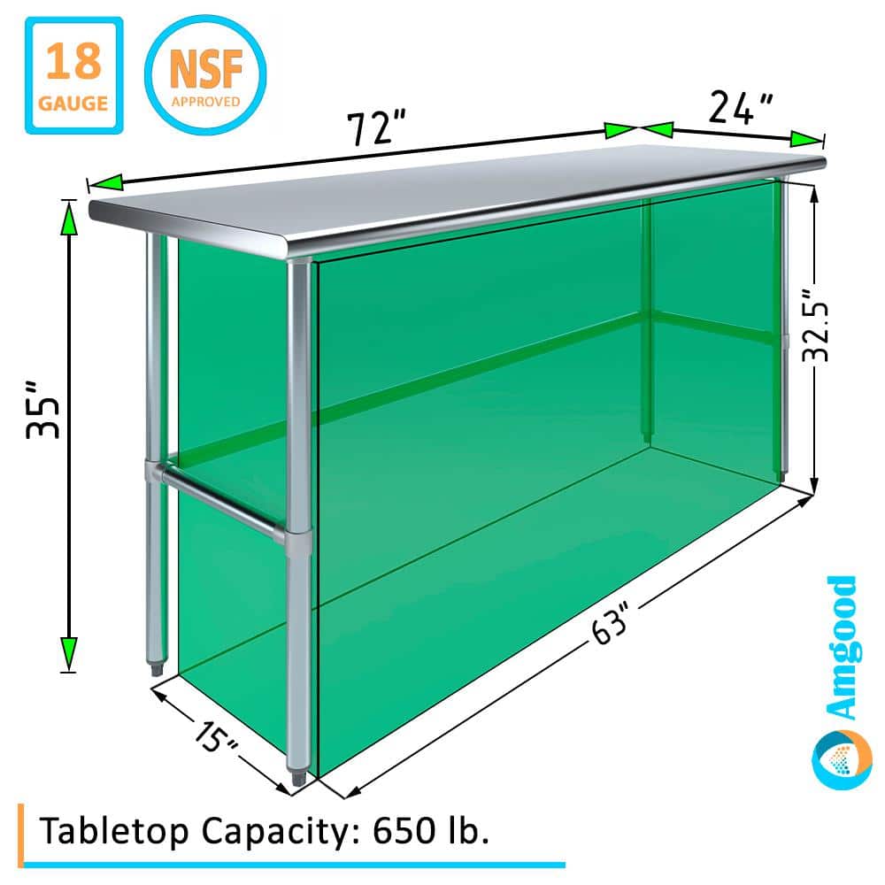 72" Silver Stainless Steel Utility Work Table with Galvanized Legs