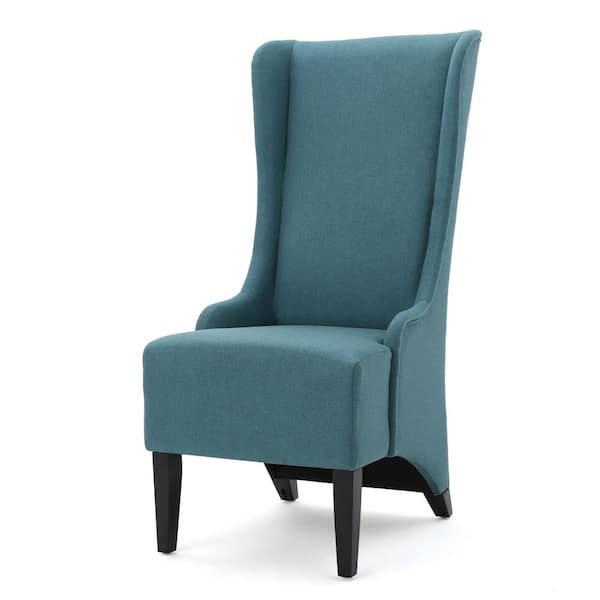 Unbranded Teal Metal Outdoor Dining Chair with Teal Cushions Matte Black Birch Leg