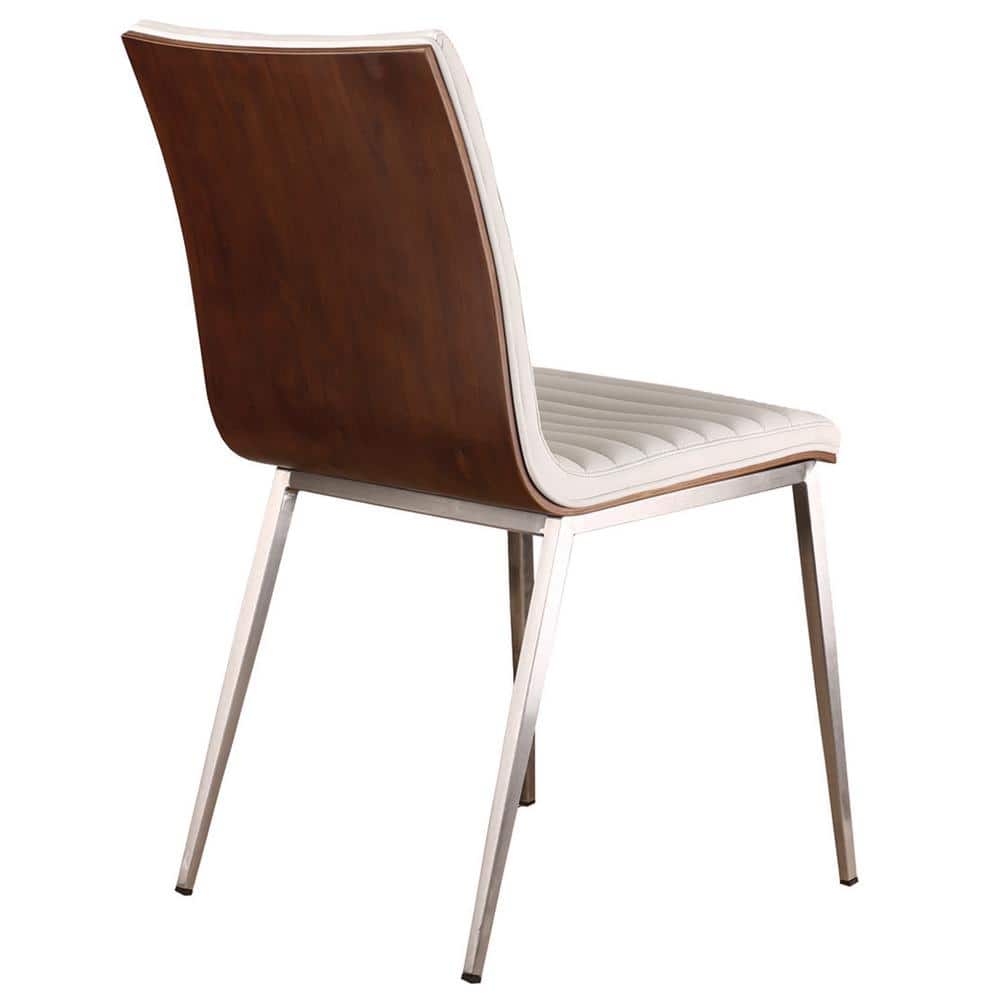 White Faux Leather and Stainless Steel Dining Chair Set