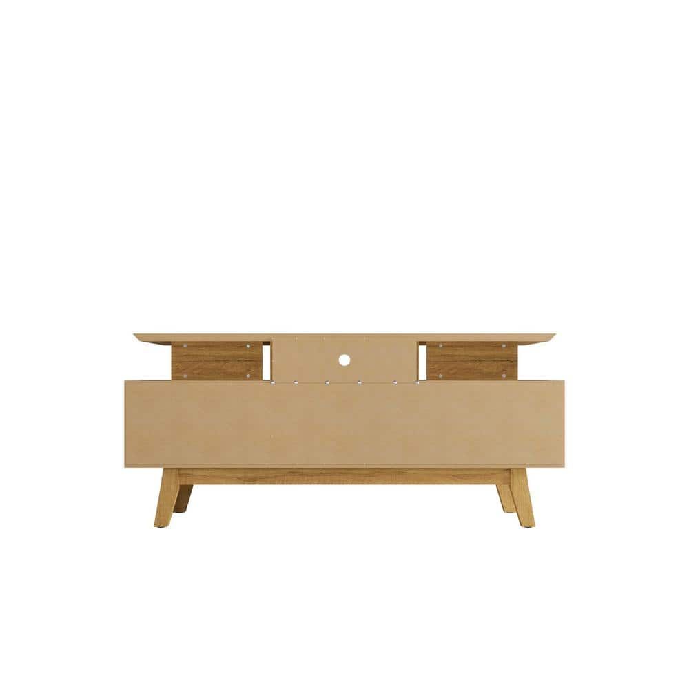 Off White and Cinnamon Mid-Century Modern TV Stand with Cabinet