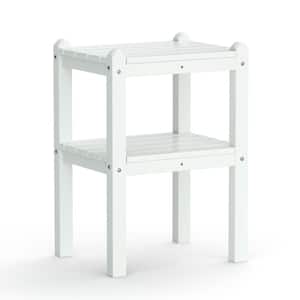 Rectangular Patio Side Table in Plastic HDPE, Easy To Install, Suitable for Patio Picnic, Beach (White)