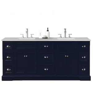 Epic 84 in. W x 22 in. D x 34 in. H Double Bathroom Vanity in Blue with White Quartz Top with White Sinks