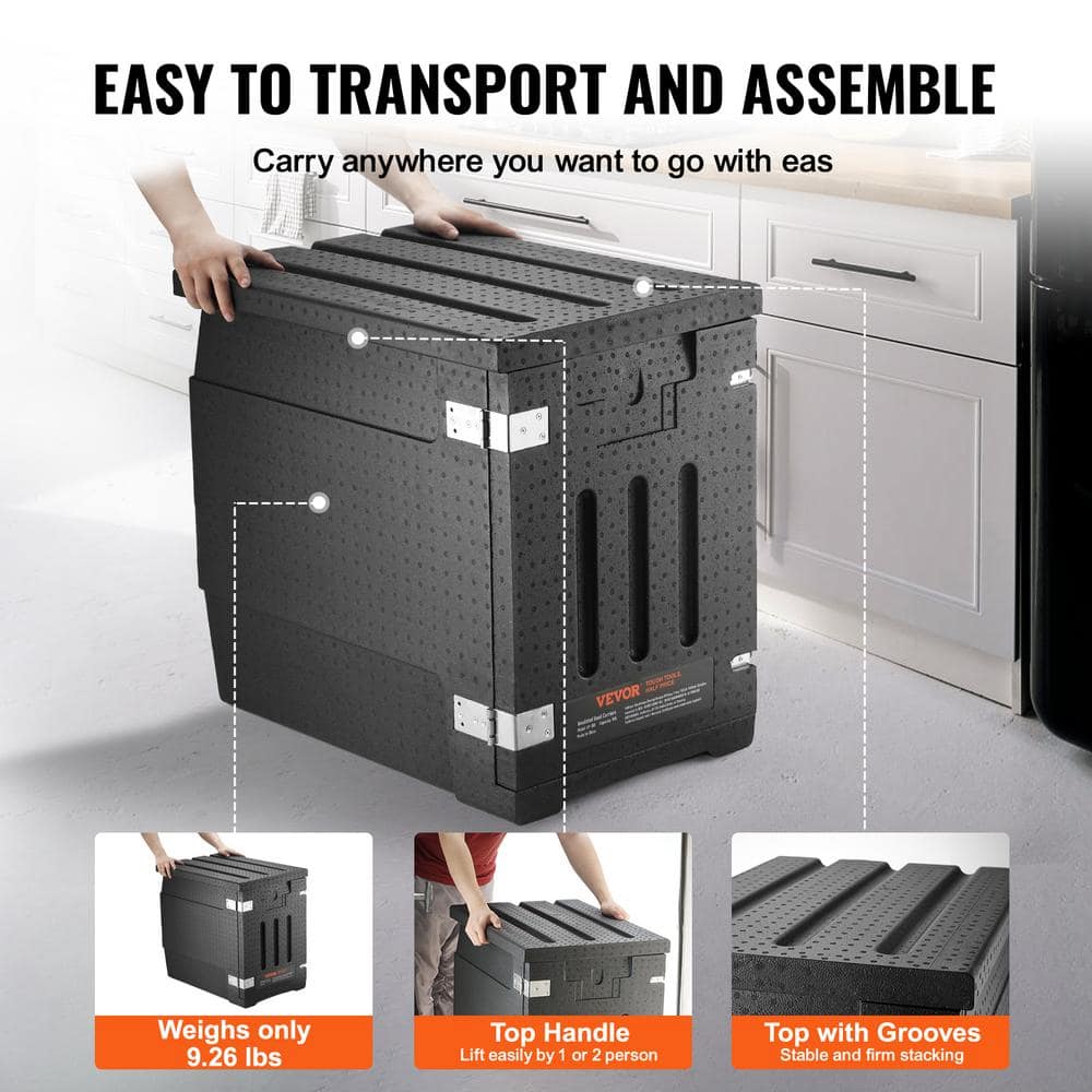 Black Insulated Food Storage Container with Wheels, 82 Qt
