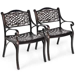 Red Copper Cast Aluminum Outdoor Dining Chair All-Weather Armrest Garden (Set of 2)