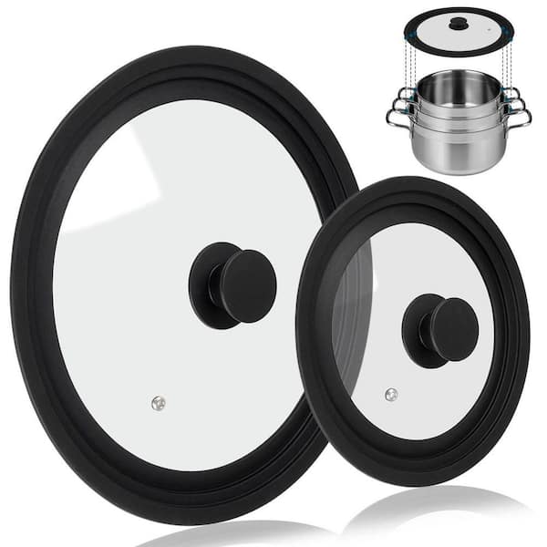 Universal 7-12 in. Tempered Glass and Food Grade Silicone Pan Lid with Steam Vent Hole